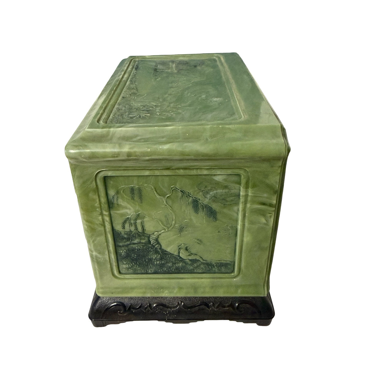 Vintage Faux Jade Green Plastic Jewelry Box 3 Drawer Dragon Chinoiserie