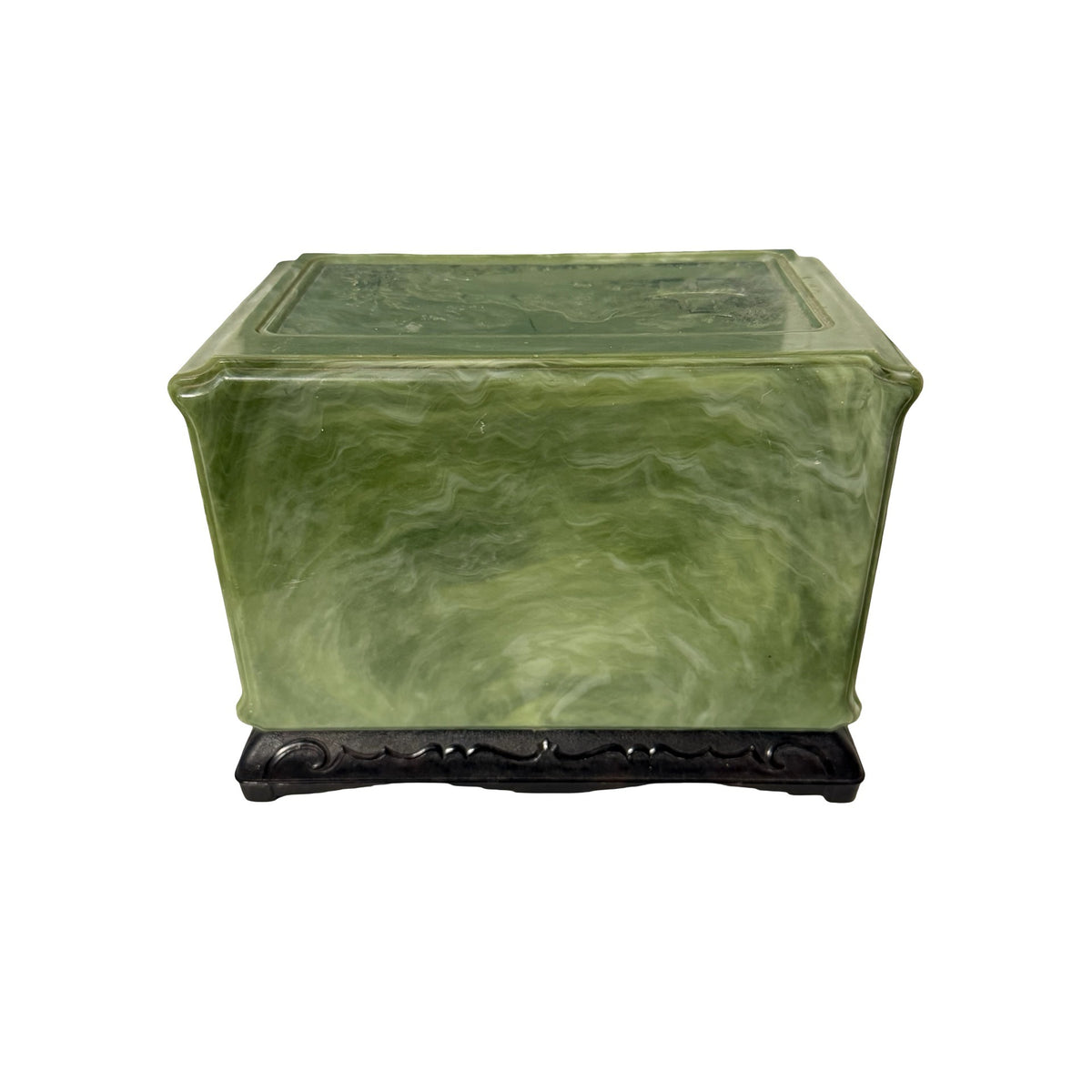 Vintage Faux Jade Green Plastic Jewelry Box 3 Drawer Dragon Chinoiserie