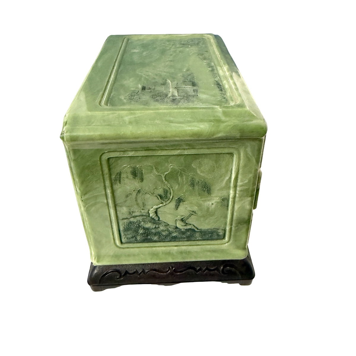 Vintage Faux Jade Green Plastic Jewelry Box 3 Drawer Dragon Chinoiserie