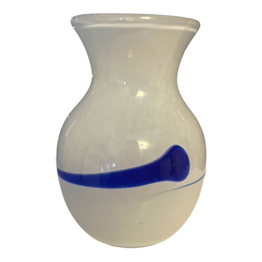 IKEA Ingegerd Råman White & Blue Art Glass Vase – Handcrafted Sweden – 5.5 x 3 Inches – 1990s–2000s