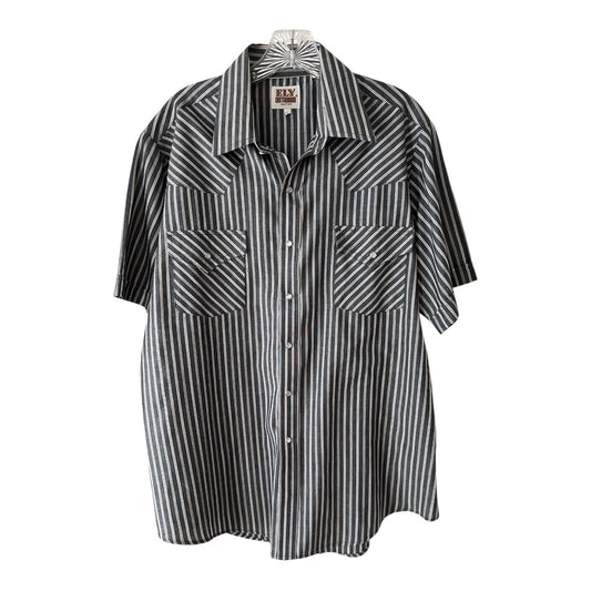Ely Cattleman Men's Western Shirt L | Black Gray White Stripe Snap Button | 50” Chest