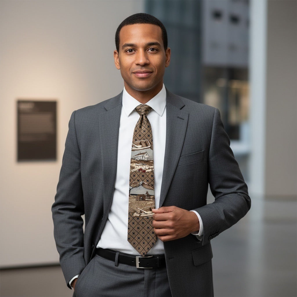 Bob Timberlake Bee Line Silk Necktie Americana Boats Scenic USA