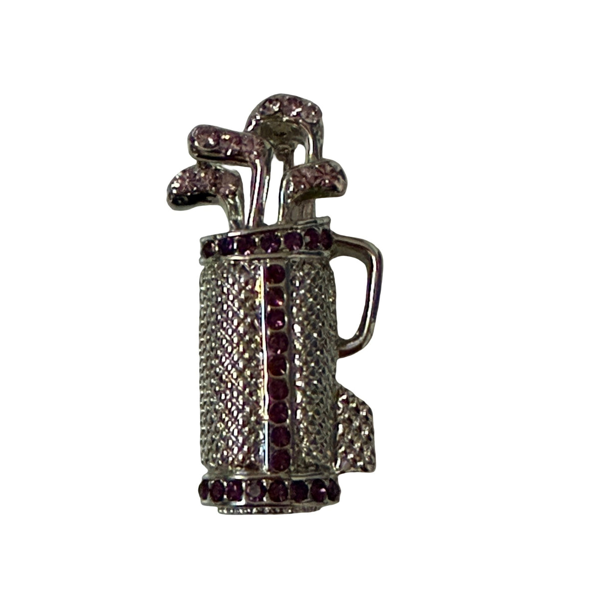 Vintage Rhinestone Golf Bag Brooch Pink Purple Stones Silver Tone 1.5 Inch