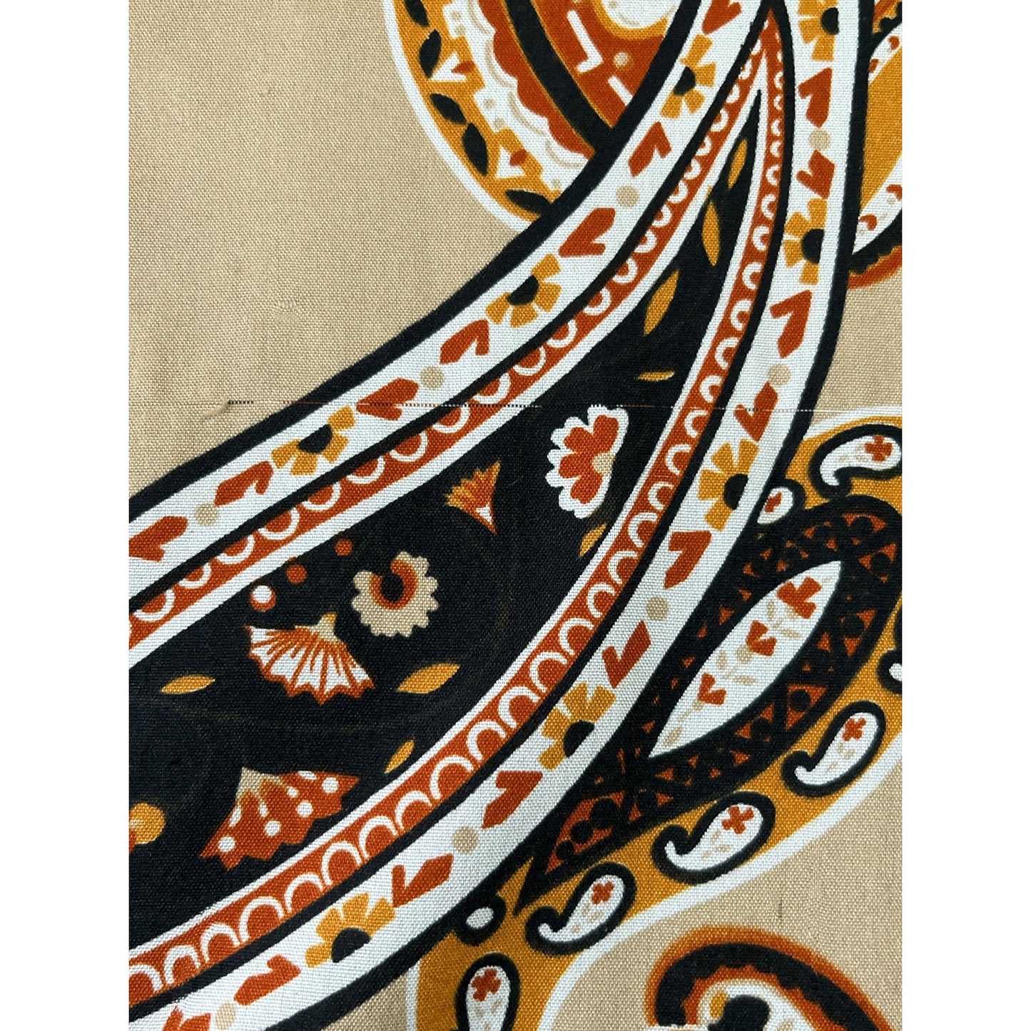 Vintage Karina Paisley Scarf – Tan, Brown & Black Rectangular Neck Scarf