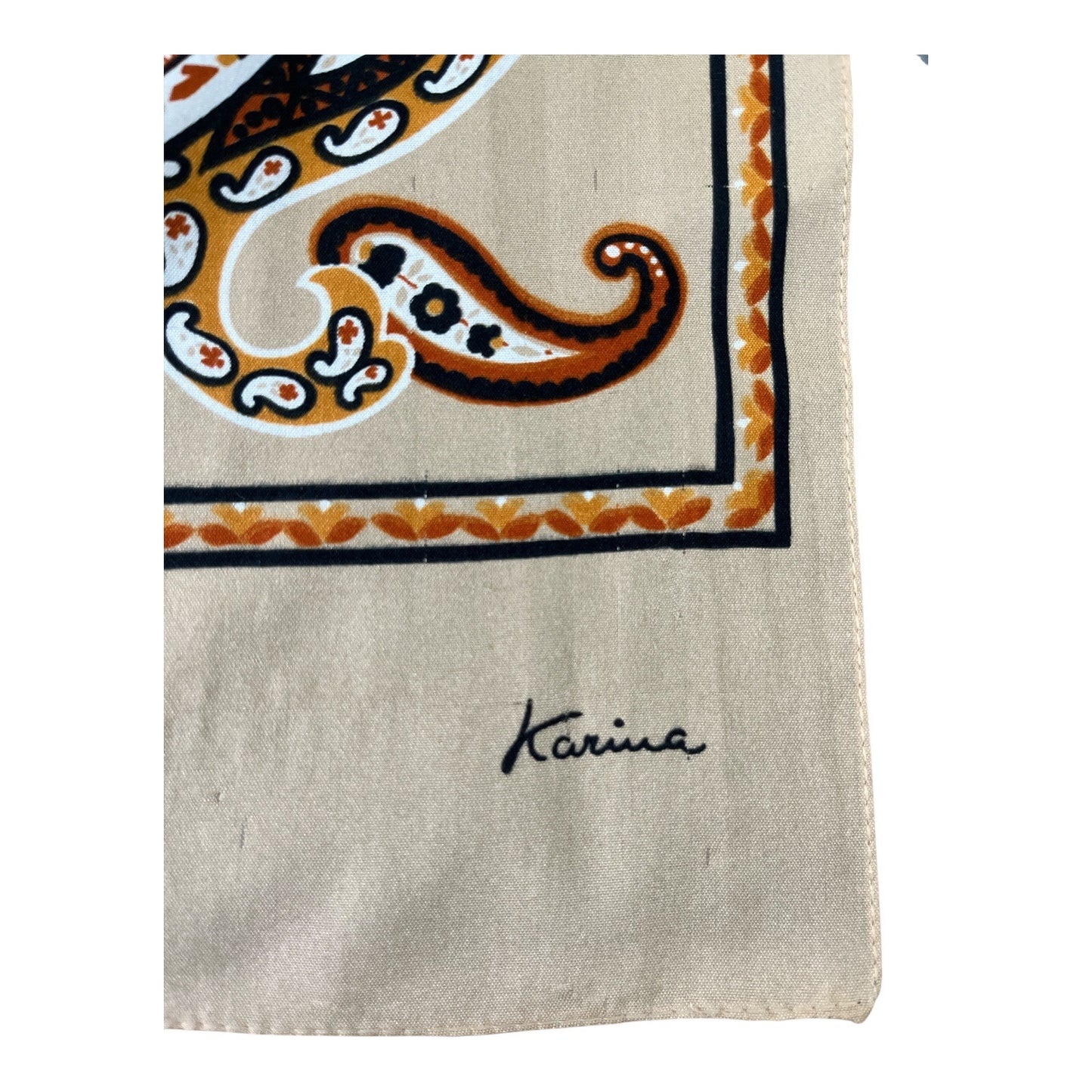 Vintage Karina Paisley Scarf – Tan, Brown & Black Rectangular Neck Scarf