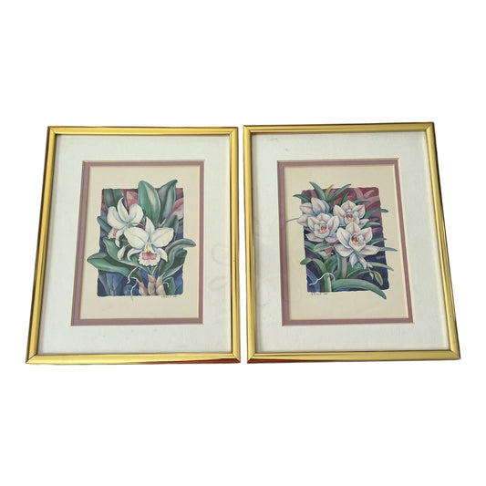 Pair of Paul Brent Orchid Prints – Matted & Framed – Signed in Plate, 2001