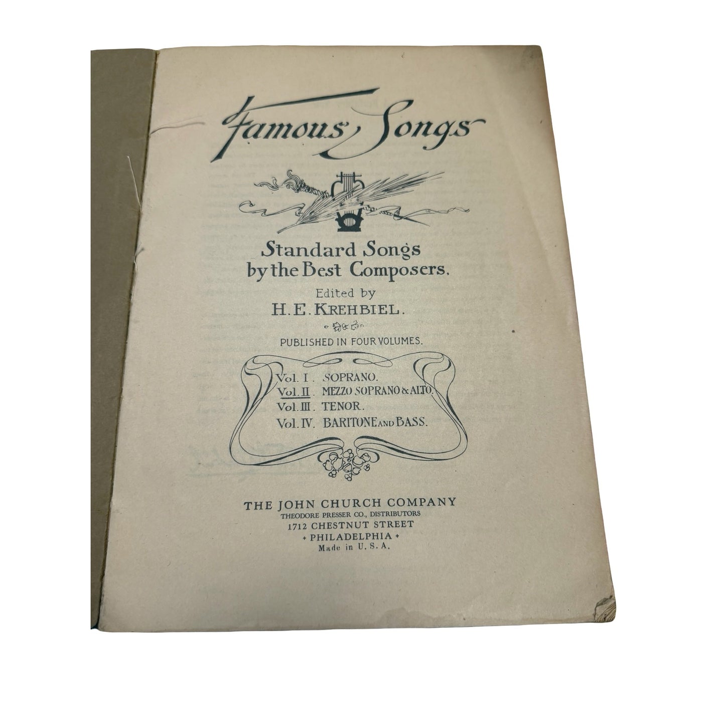 Antique Famous Songs Alto Vocal Sheet Music Collection H E Krehbiel John Church