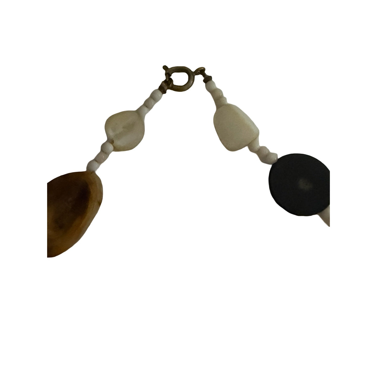 Vintage 30" Natural Shell Disc Necklace Brown Black Cream Chunky Boho