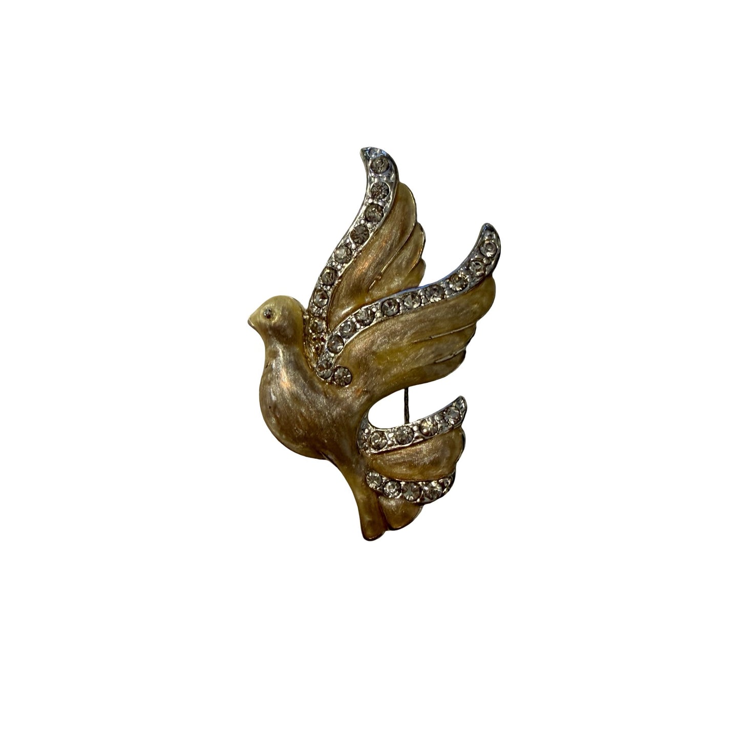 Monet Rhinestone Dove Bird Brooch Gold Tone Signed Vintage Pin