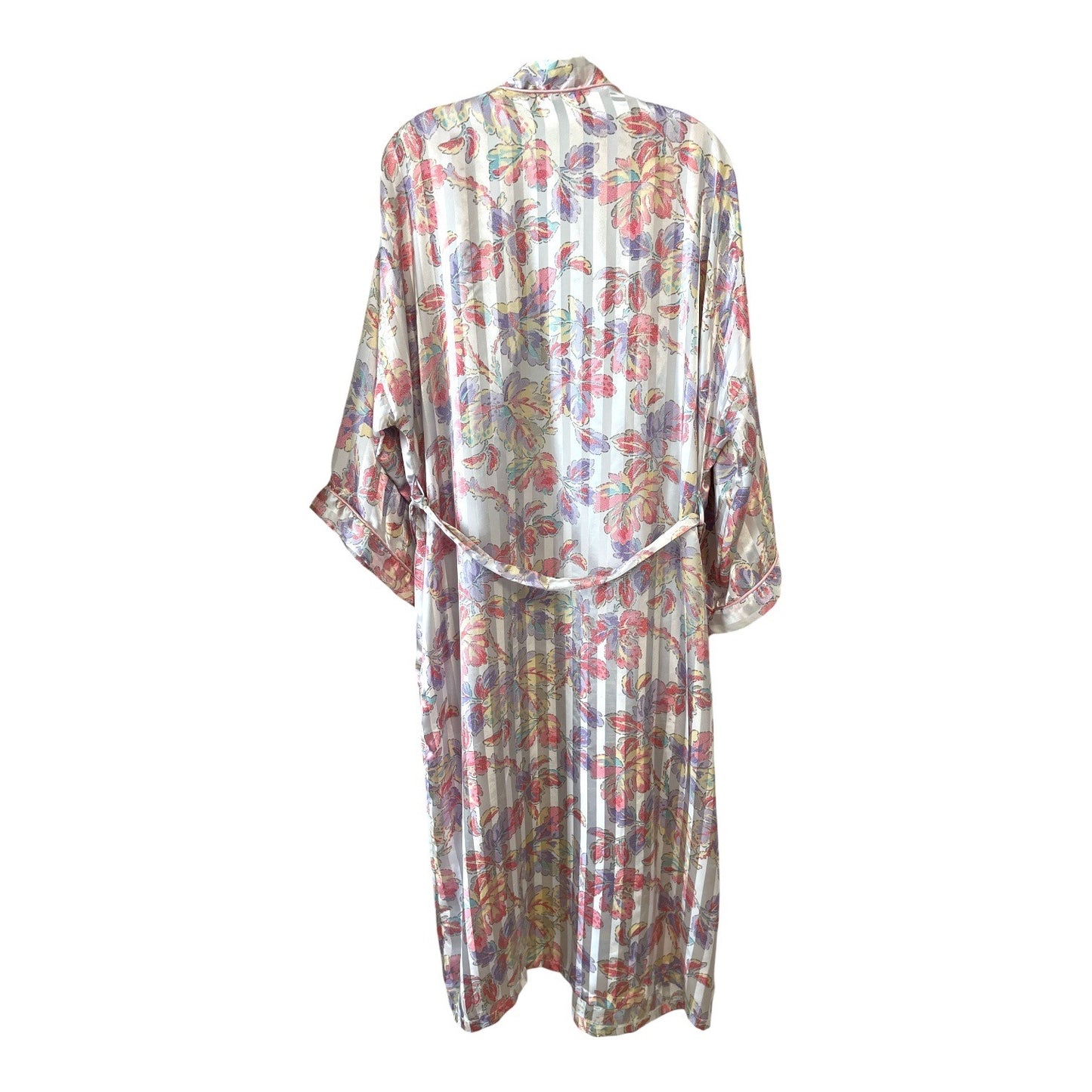 Vintage Y2K Circa 2000 Floral Satiny Kimono Robe Made in USA XL-XXL