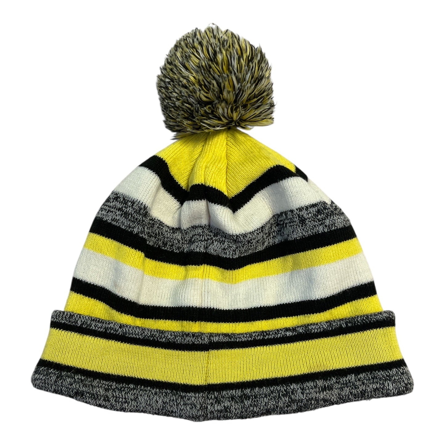 Pittsburgh Striped Pom Beanie – Black, Yellow, White Knit Winter Hat – Unisex – DAS Companies – 1SFM