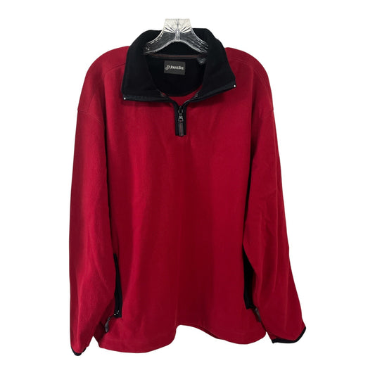 Vtg St. John's Bay Red Fleece Pullover L – 90s Y2K Mens 1/4 Zip Jacket, Black Collar, Pockets