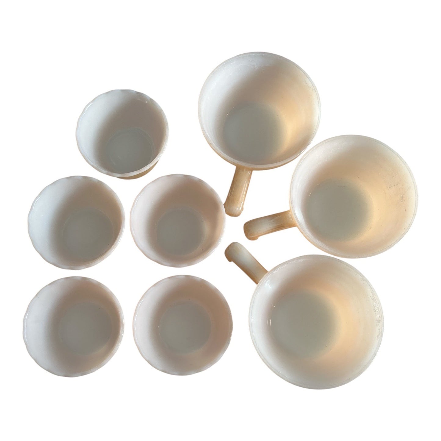 Mid Century Fire-King Peach Lustre Beehive Soup Bowls and Custard Cups Set