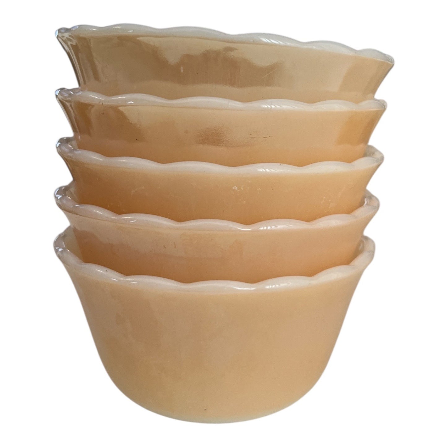 Mid Century Fire-King Peach Lustre Beehive Soup Bowls and Custard Cups Set