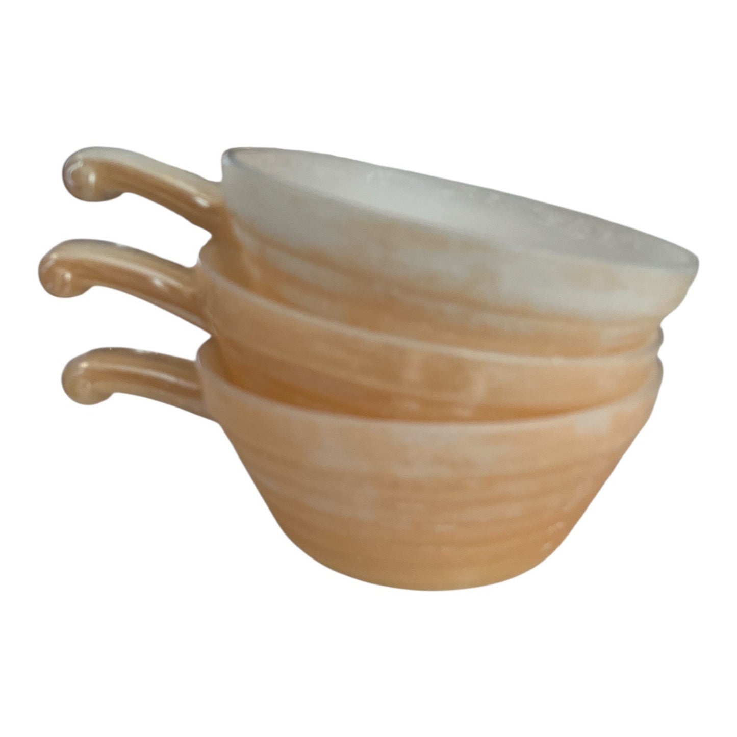 Mid Century Fire-King Peach Lustre Beehive Soup Bowls and Custard Cups Set