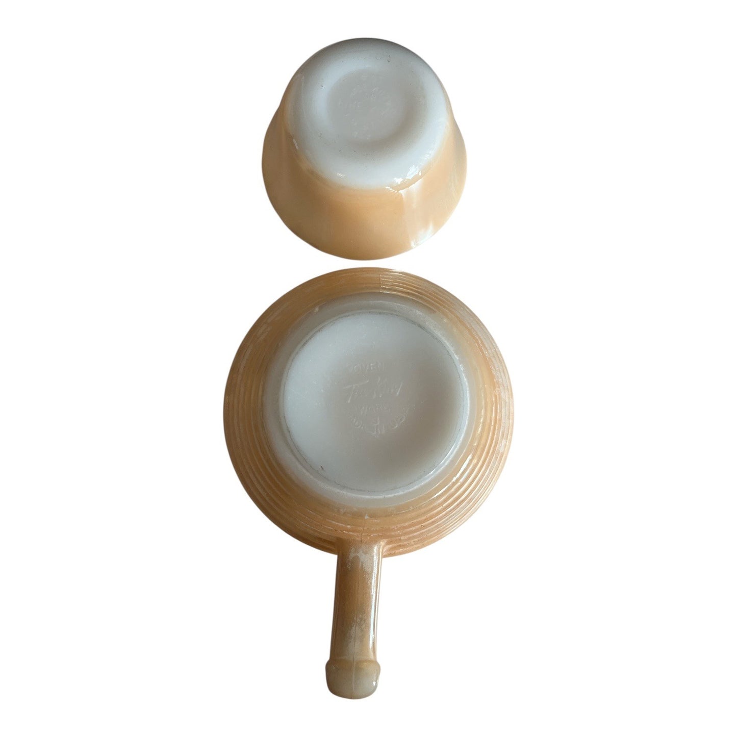 Mid Century Fire-King Peach Lustre Beehive Soup Bowls and Custard Cups Set