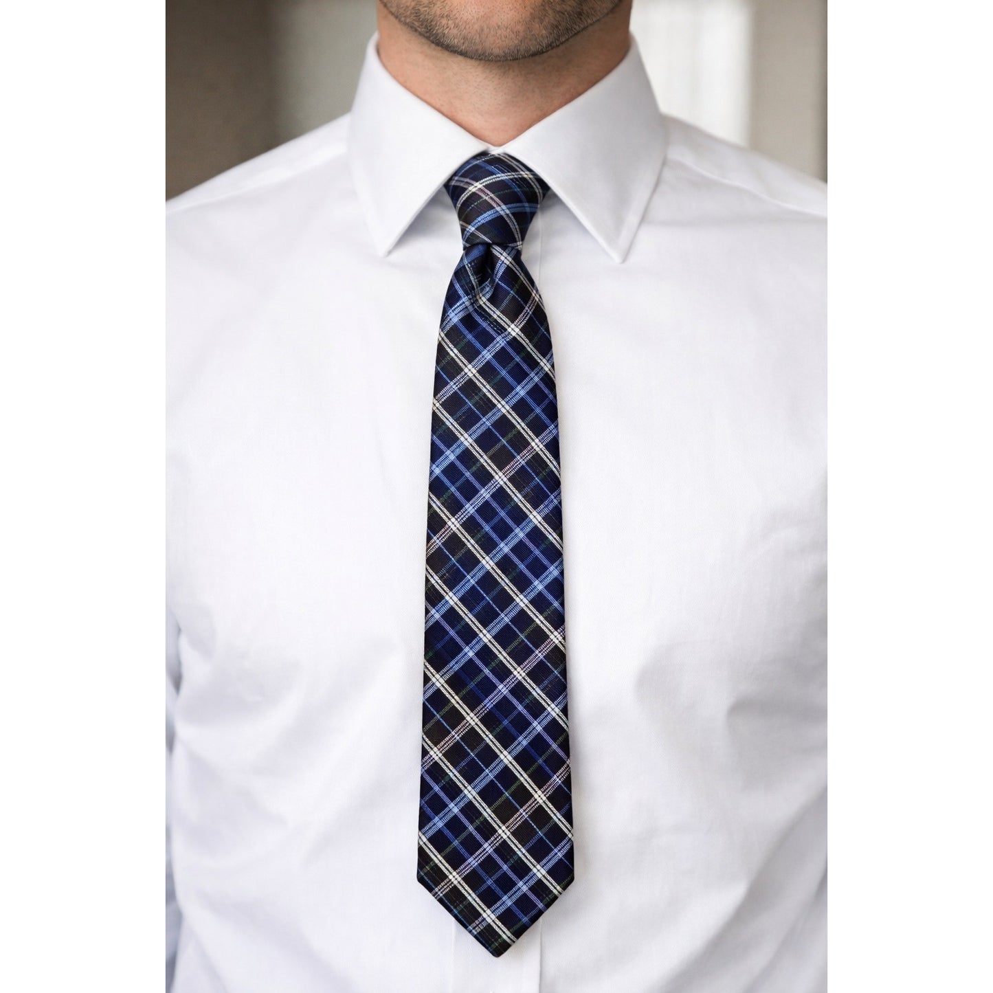 Haines & Bonner of London Blue Plaid Silk Neck Tie Classic Business Tie