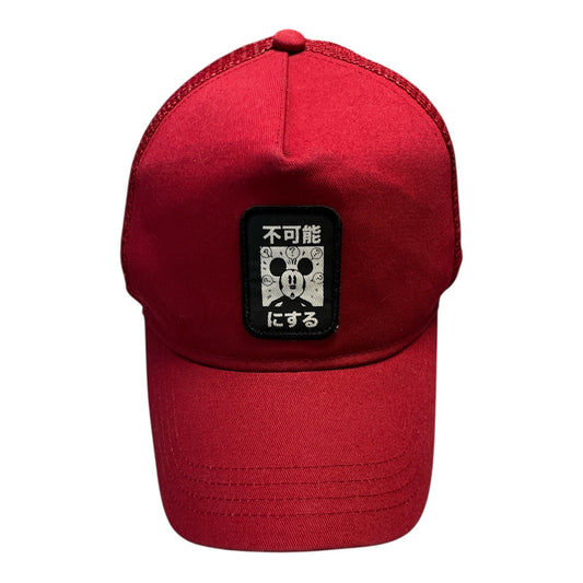 Red Trucker Hat with Mickey Mouse Patch – Japanese Text “Make It Impossible”