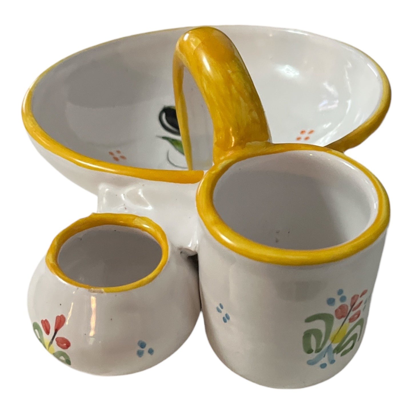 Vtg Hand-Painted Spanish Ceramic Olive Oil Cruet Condiment Caddy