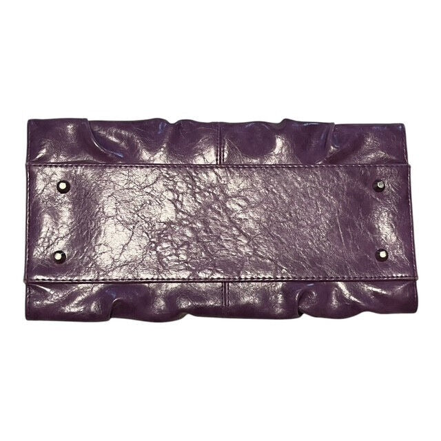 Miche Natalie Purple Faux Leather Clutch Shell Handbag Pleated Bottom April 2010
