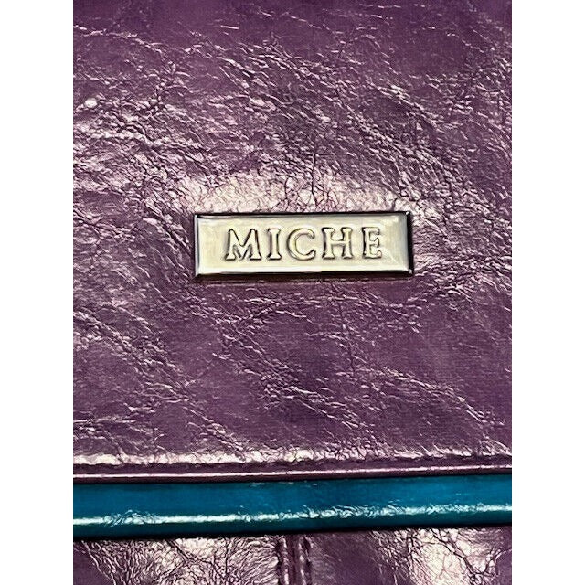Miche Natalie Purple Faux Leather Clutch Shell Handbag Pleated Bottom April 2010