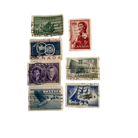 Vintage Kenmore Stamp Co Canada 1947-1959 Set of 7 Used Stamps Original Packet