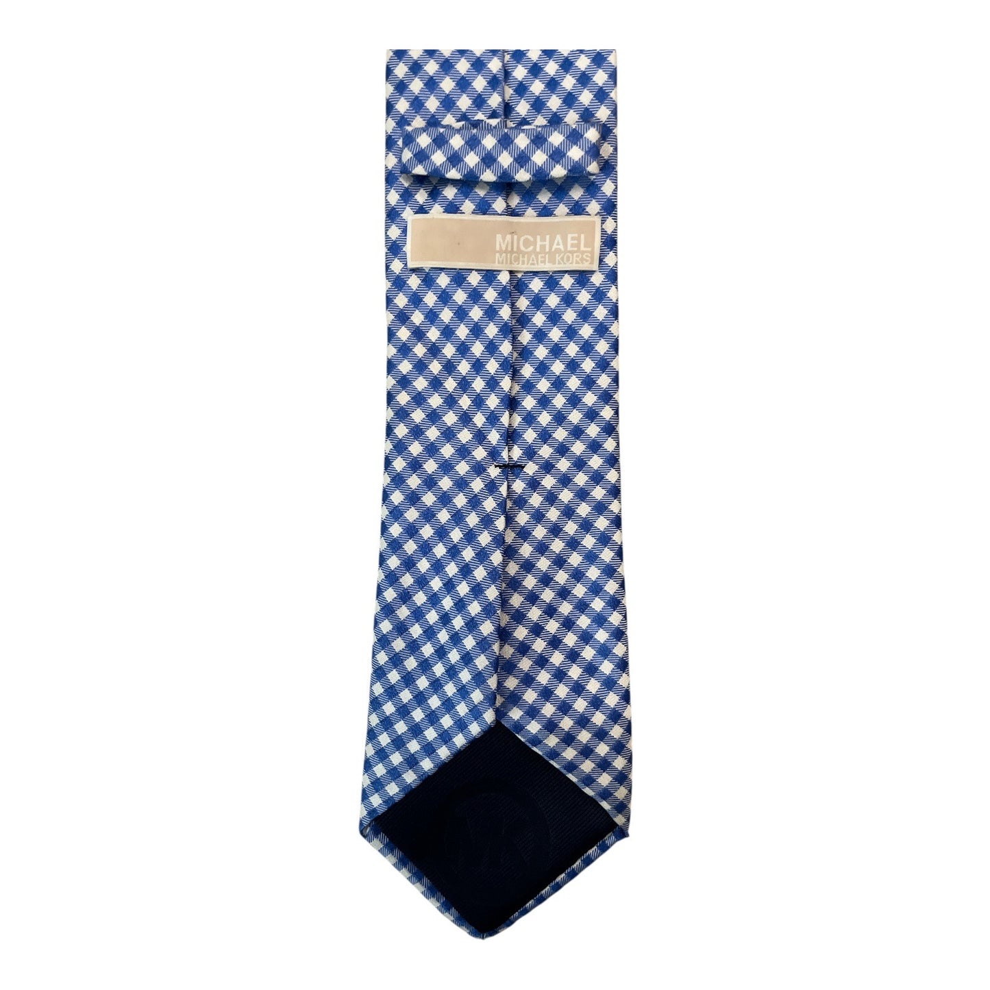 Michael Kors 100% Silk Blue White Geometric Check Necktie Men's Designer Tie