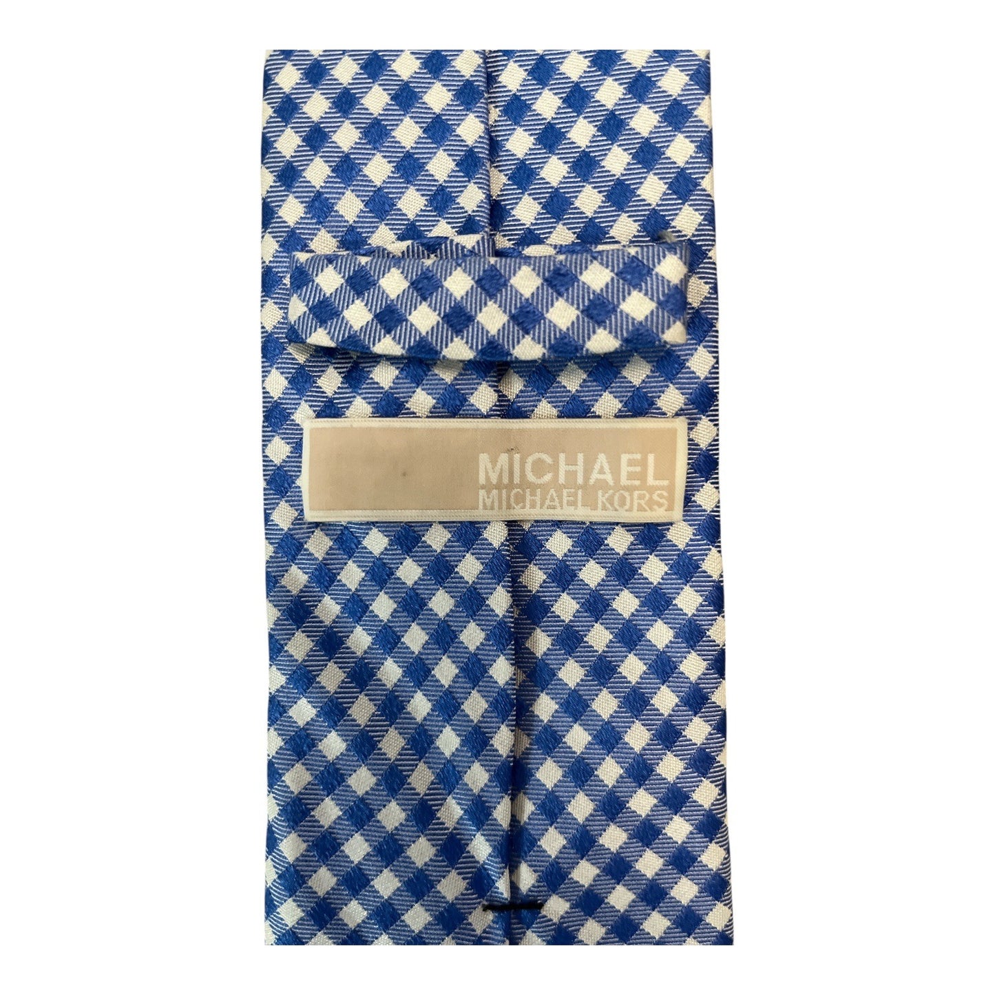 Michael Kors 100% Silk Blue White Geometric Check Necktie Men's Designer Tie