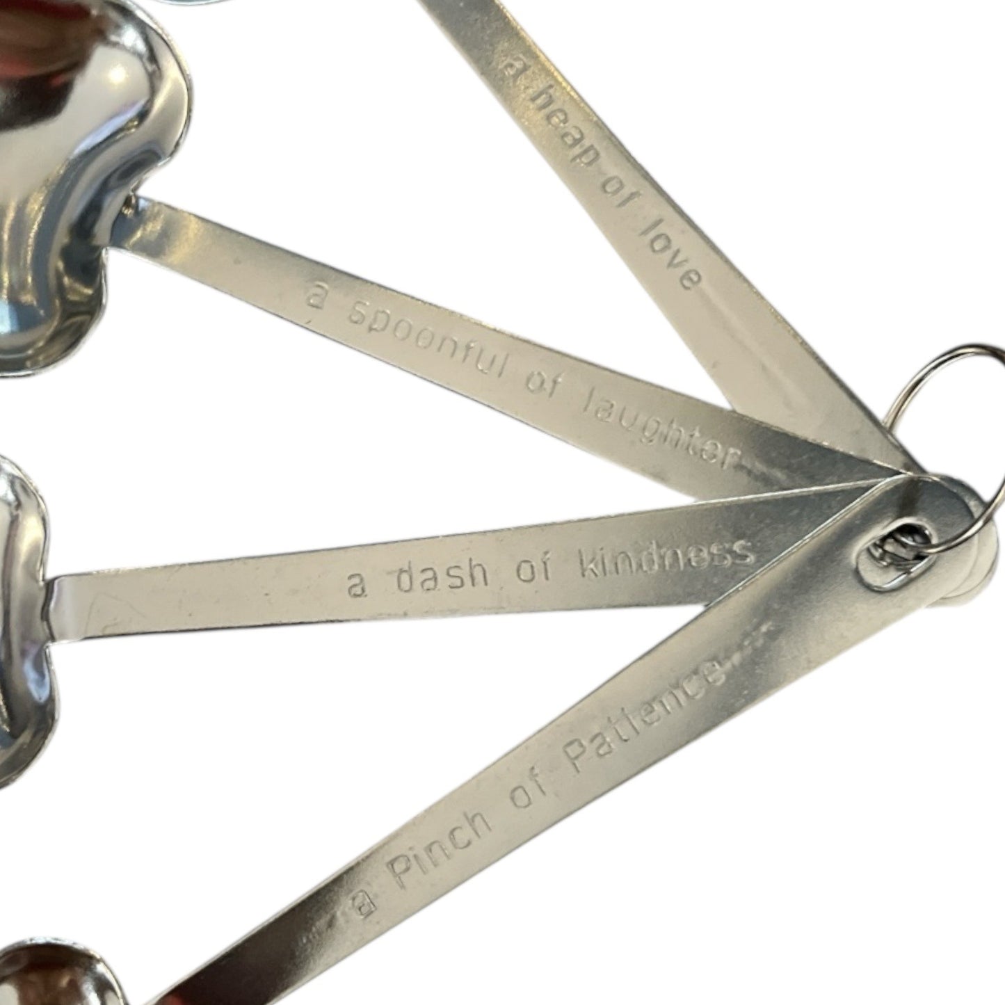 Kate Aspen Heart Measuring Spoons – Set of 4 with Uplifting Phrases – 2011 – Stainless Steel Gift Boxed
