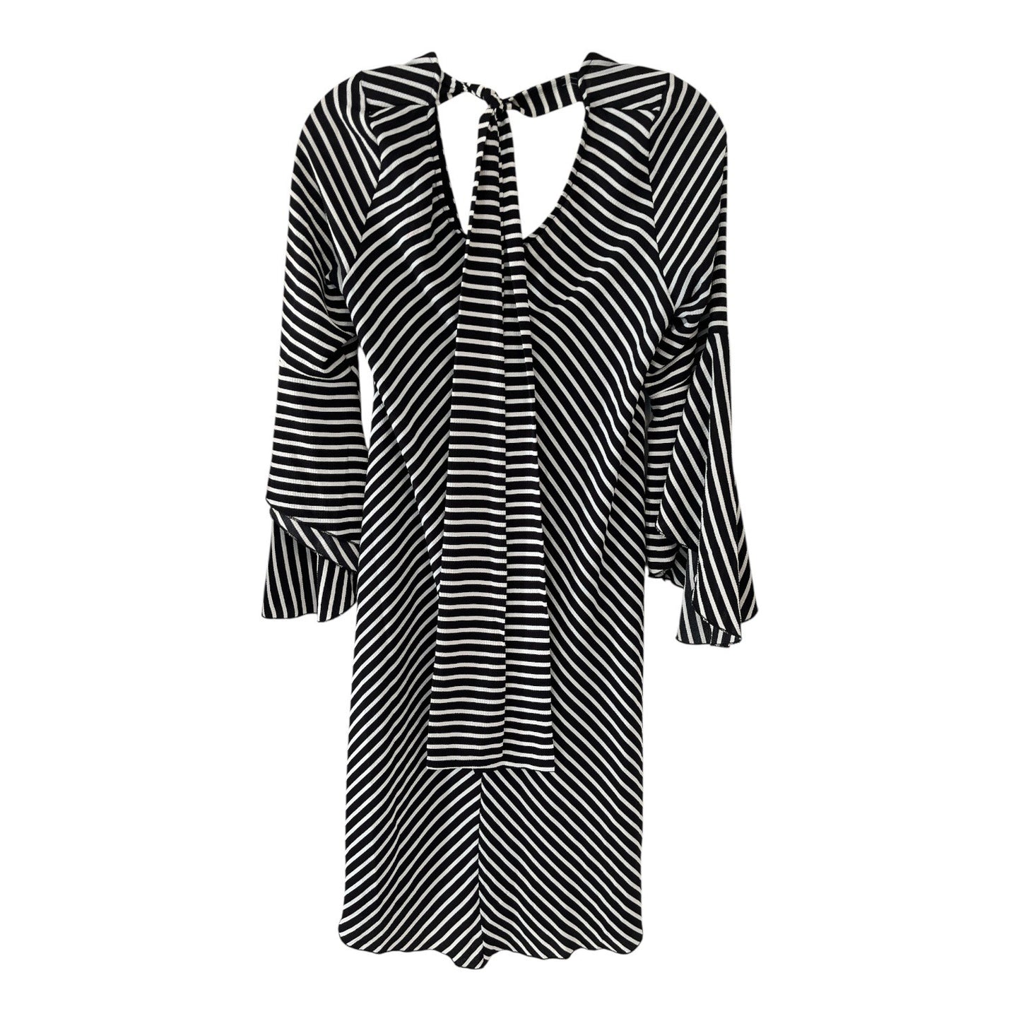H.Z. Pronto Moda Black White Striped Tie Neck Dress Made in Italy Size 12