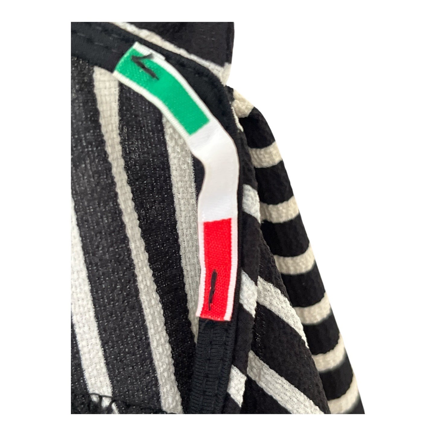 H.Z. Pronto Moda Black White Striped Tie Neck Dress Made in Italy Size 12