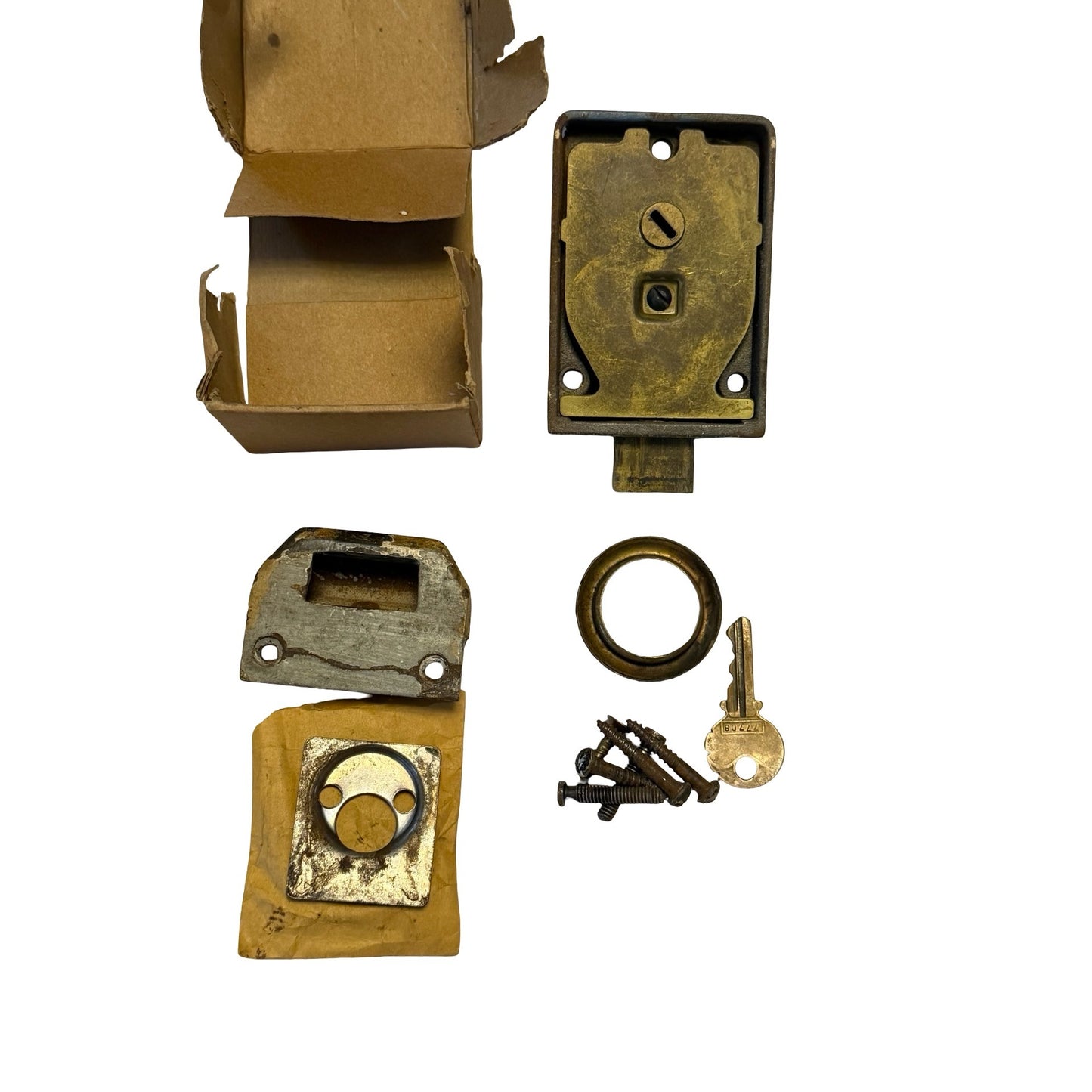 Vintage ILCO Rim Night Latch Door Lock Set Key Hardware Instructions Original Box