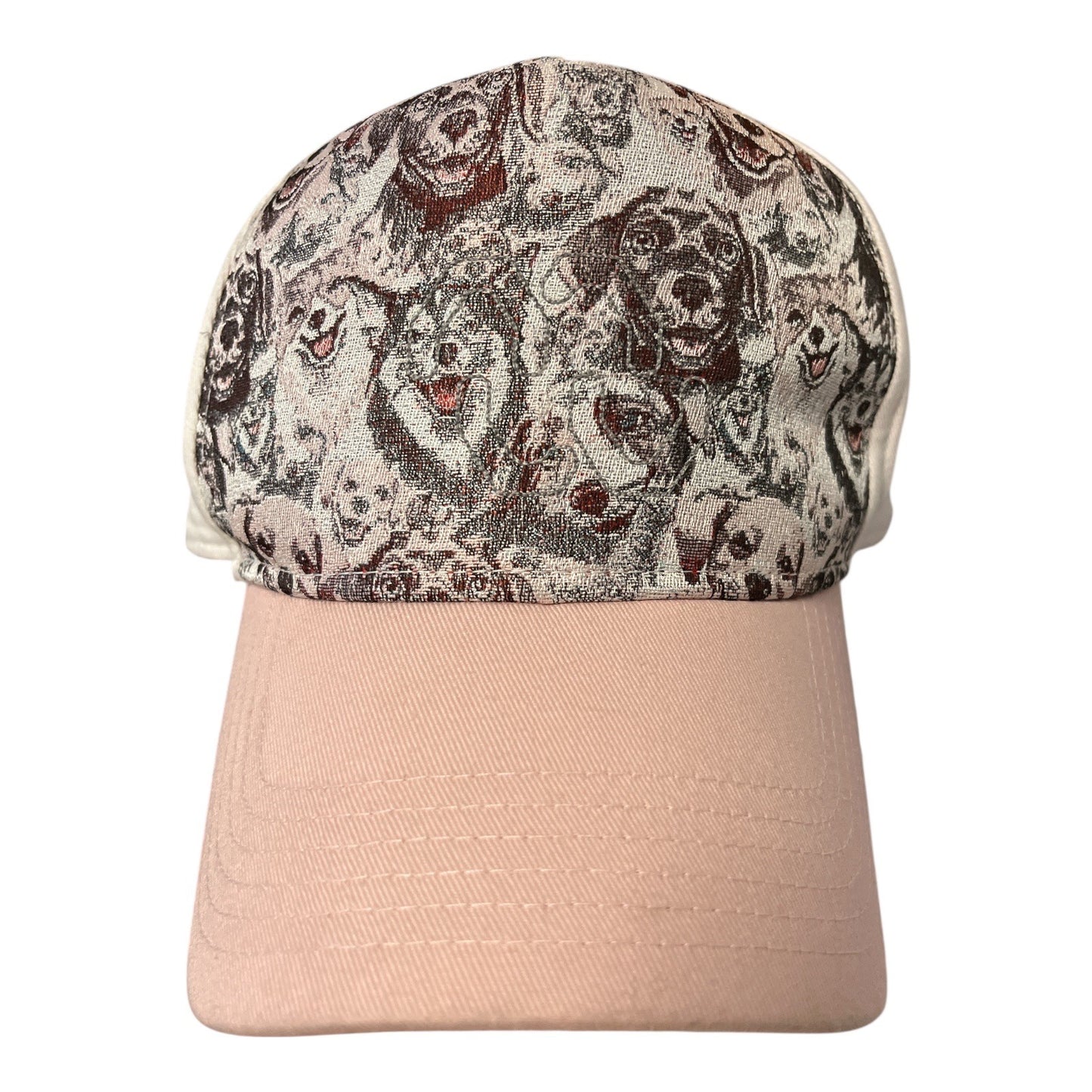 Y2K Bergweiser Dog Print Baseball Cap Pink Cream One Size Adjustable