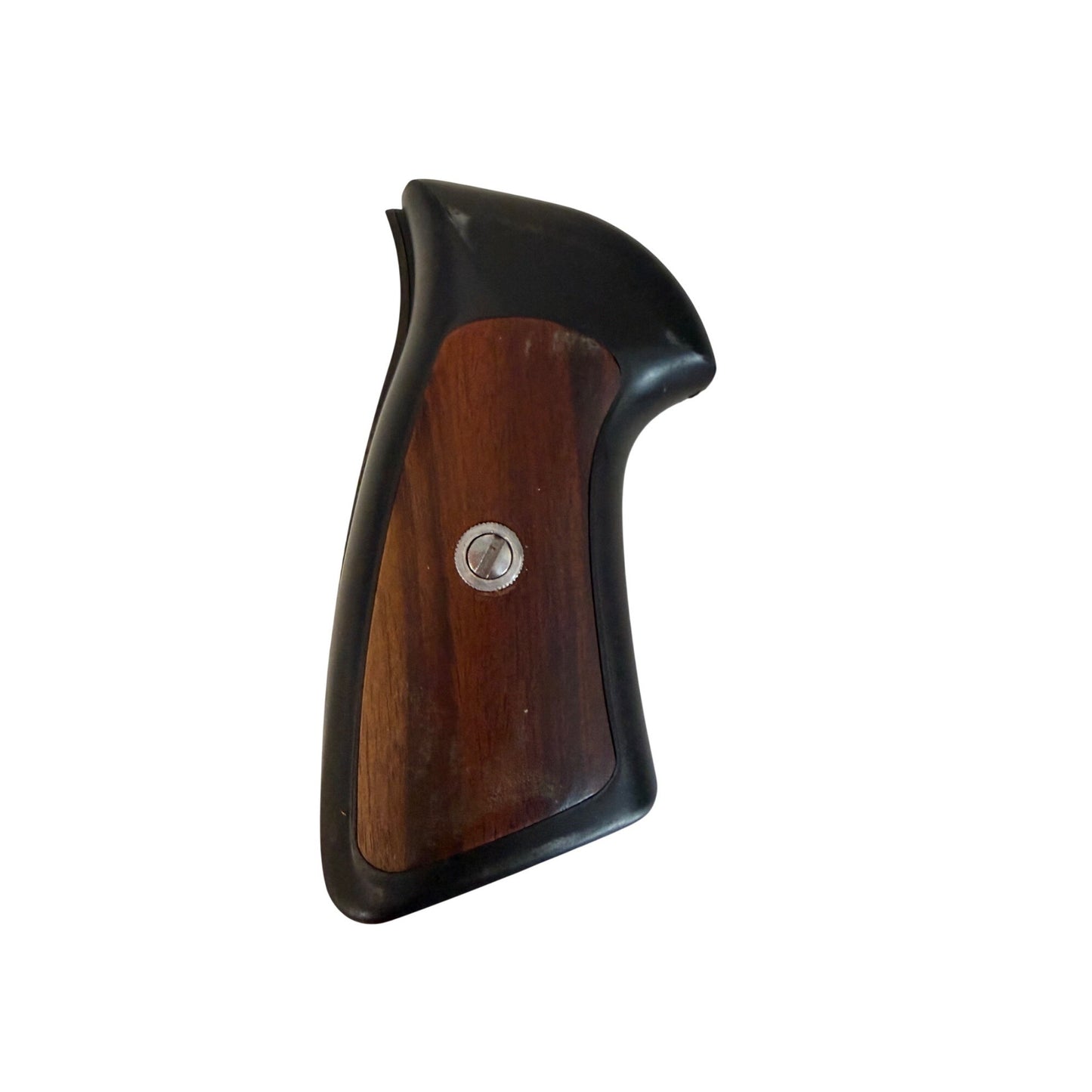 Vintage Handgun Grip Panels Wood Insert Synthetic Rubber Pair With Screw Fitment Unknown