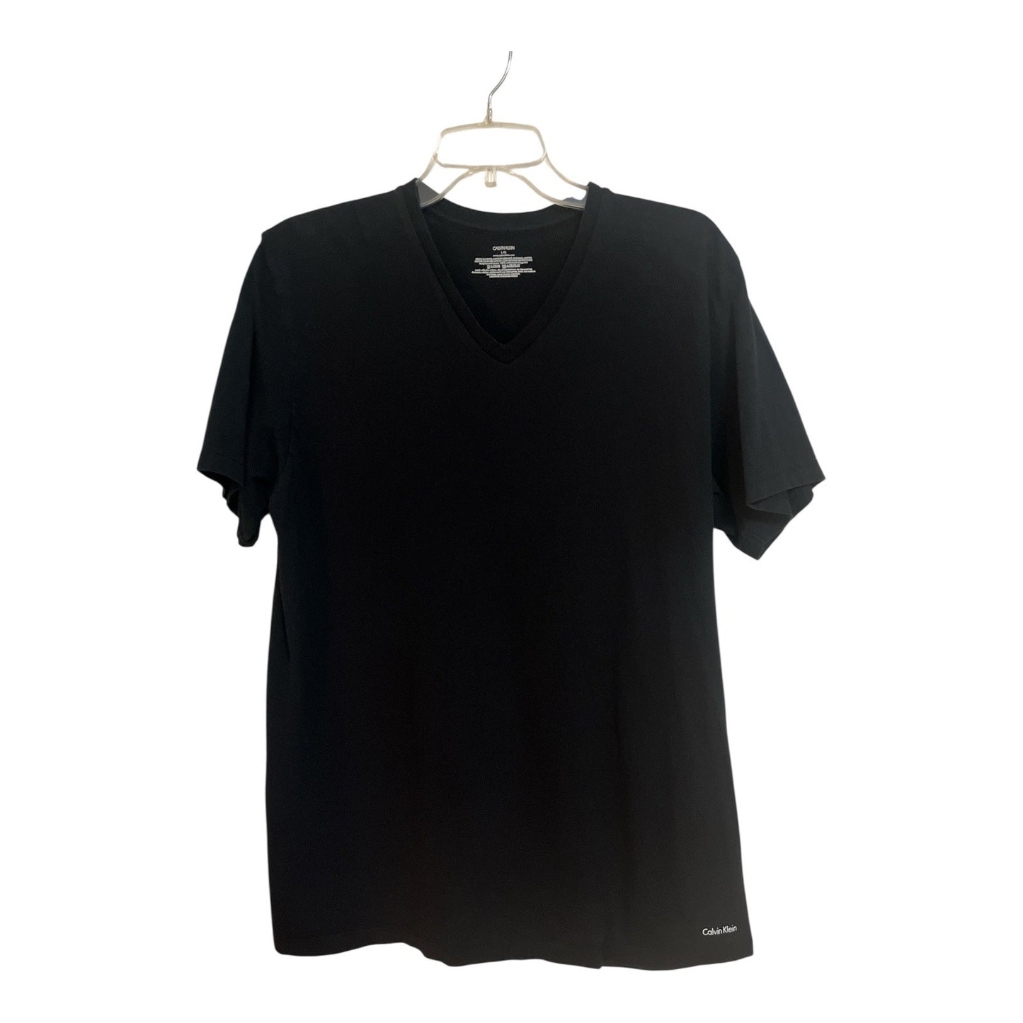 Calvin Klein Black V Neck T Shirt Mens Large 100% Cotton Minimalist Logo Tee