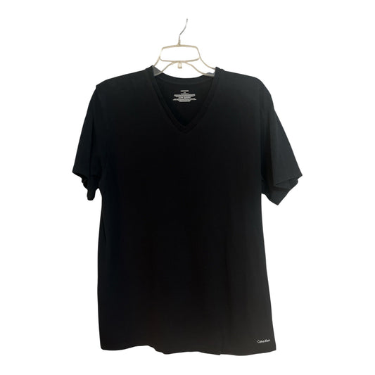 Calvin Klein Black V Neck T Shirt Mens Large 100% Cotton Minimalist Logo Tee