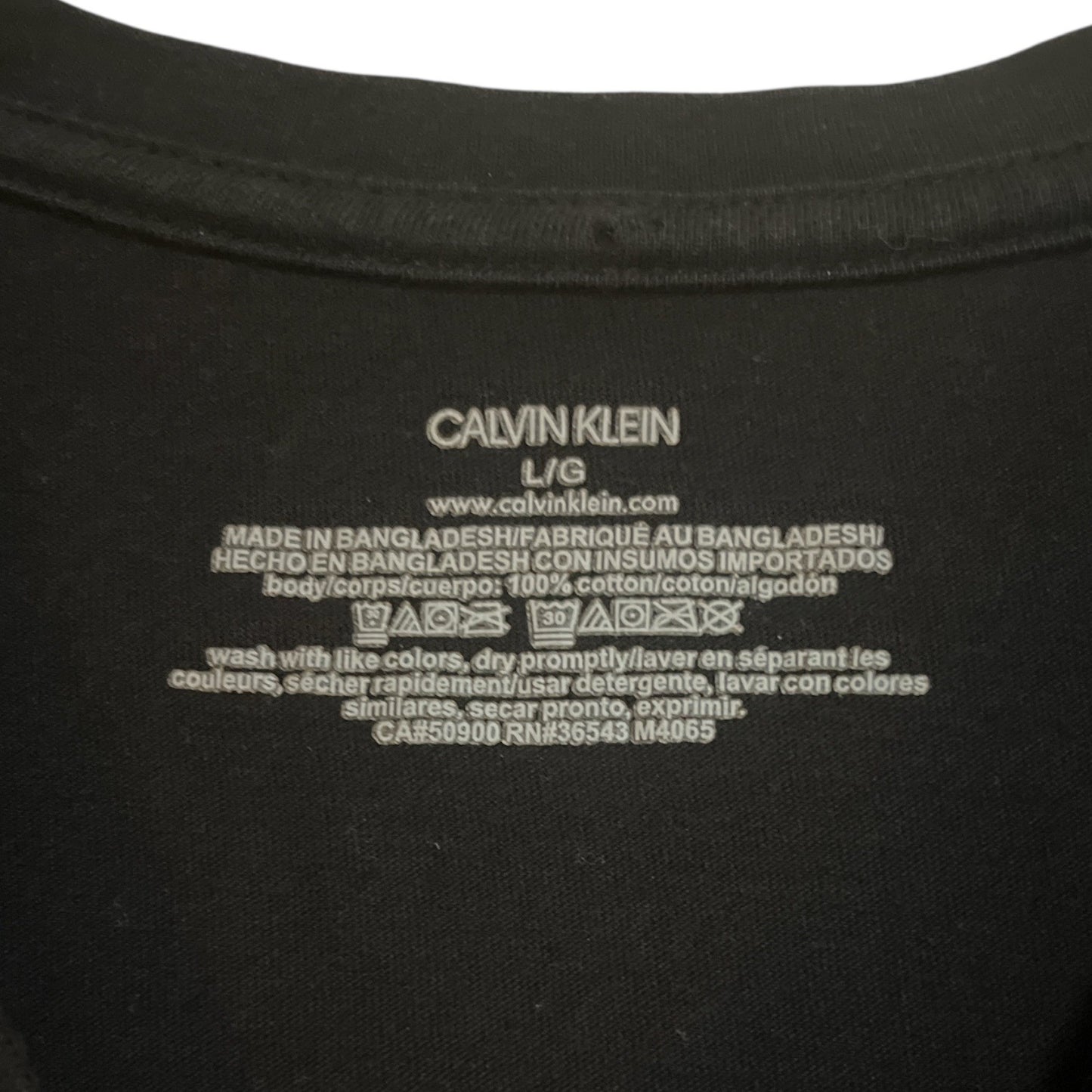 Calvin Klein Black V Neck T Shirt Mens Large 100% Cotton Minimalist Logo Tee