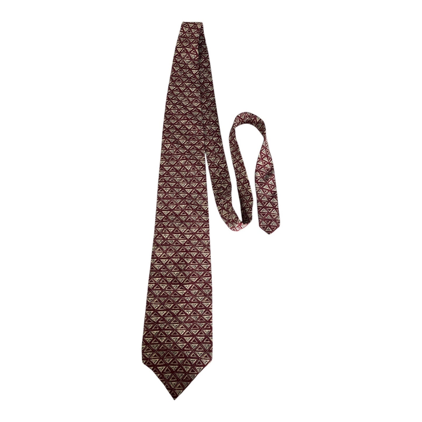 Peter Thomas by Superba 100% Italian Silk Necktie – Burgundy Triangle Geometric Pattern – Made in USA