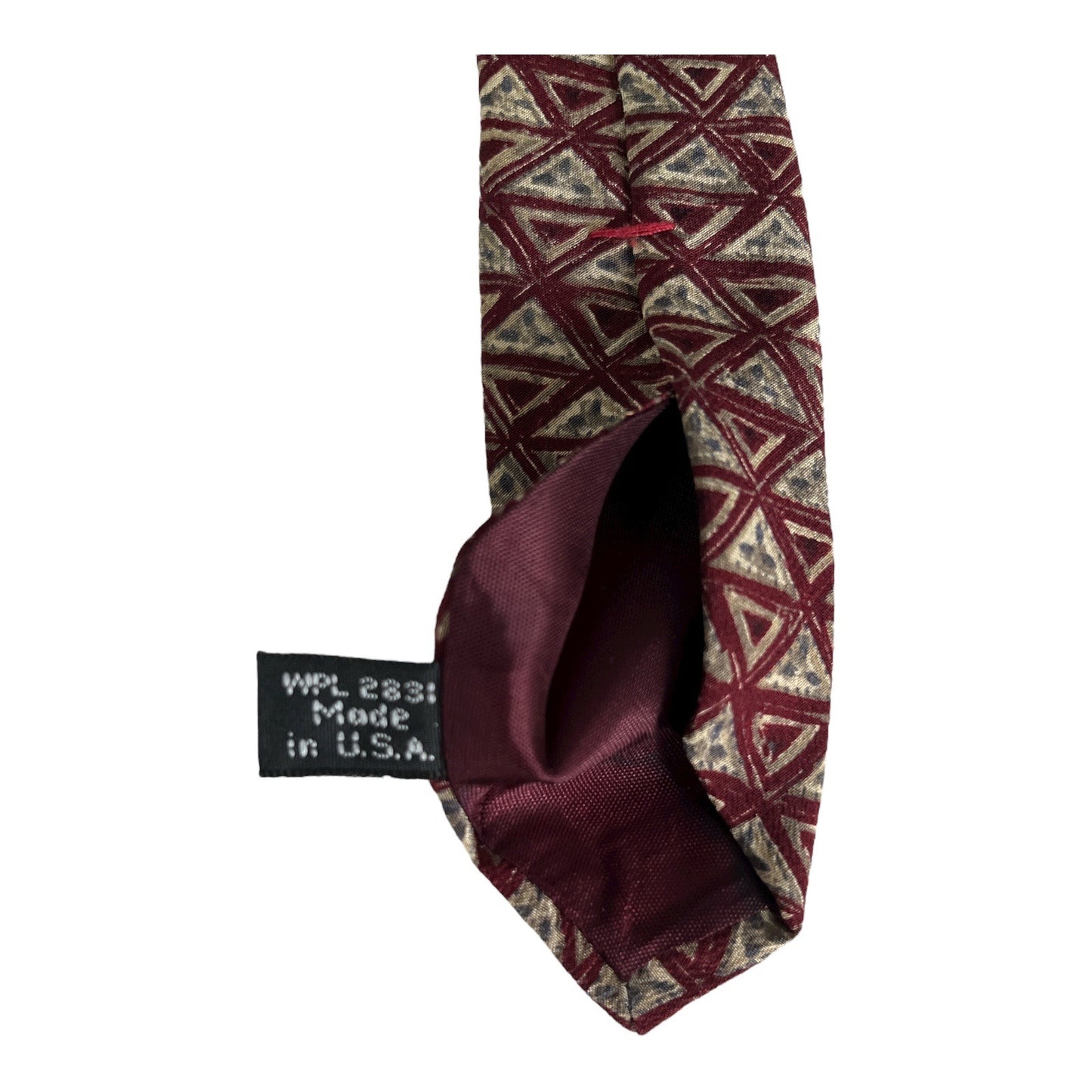 Peter Thomas by Superba 100% Italian Silk Necktie – Burgundy Triangle Geometric Pattern – Made in USA