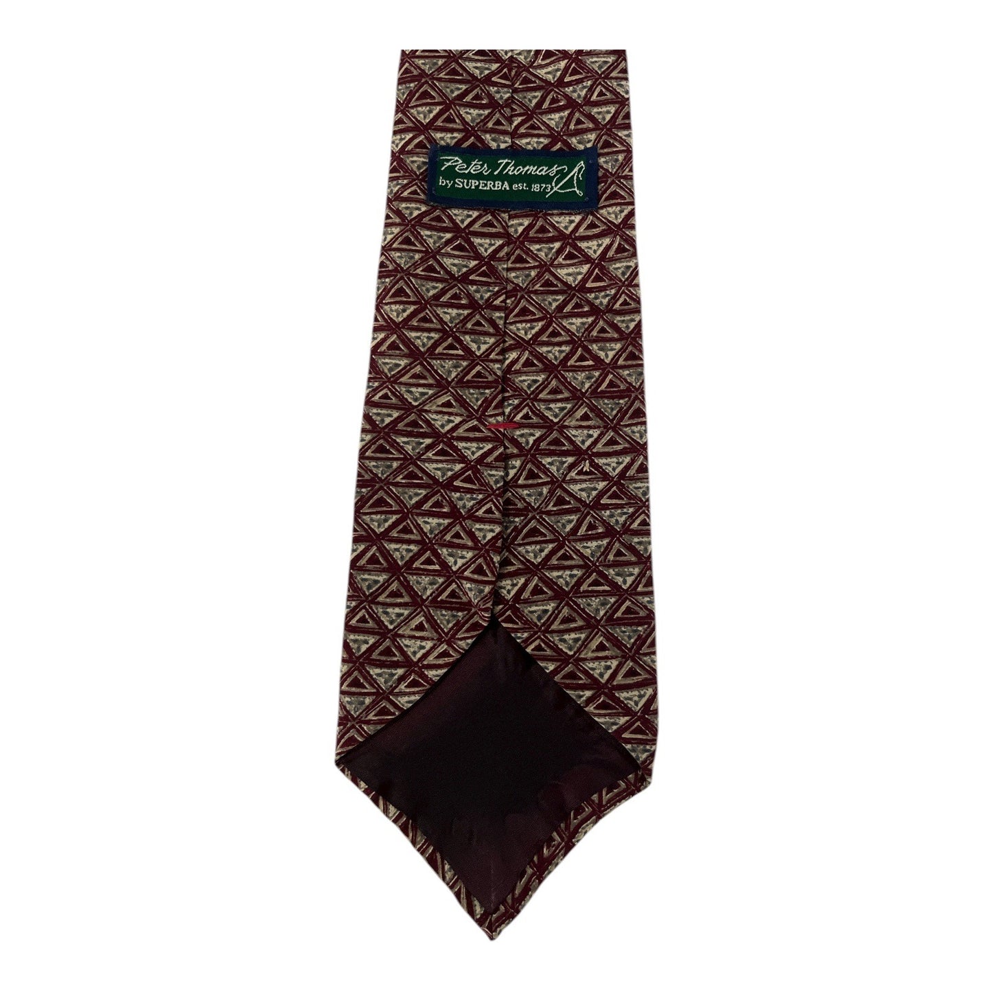 Peter Thomas by Superba 100% Italian Silk Necktie – Burgundy Triangle Geometric Pattern – Made in USA