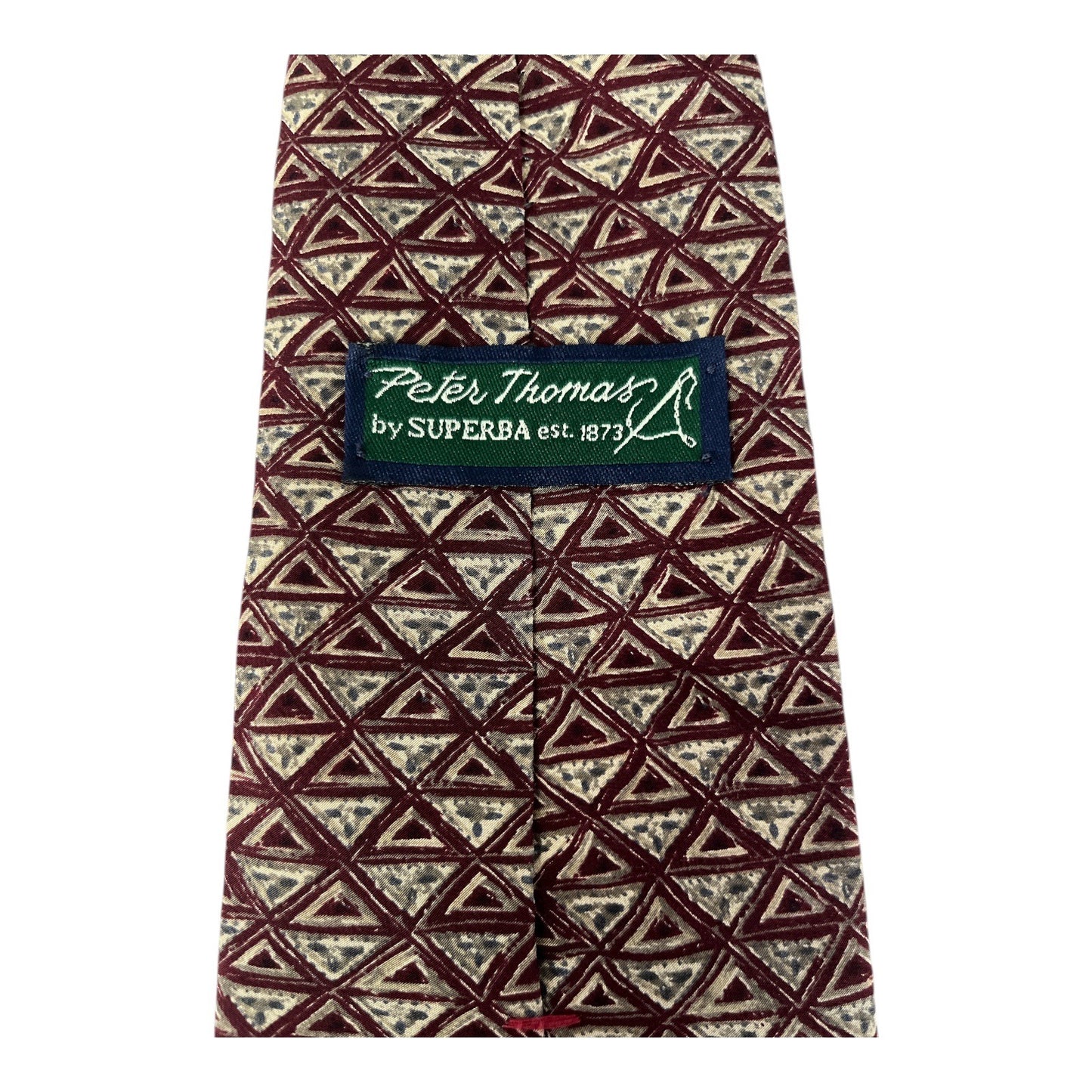 Peter Thomas by Superba 100% Italian Silk Necktie – Burgundy Triangle Geometric Pattern – Made in USA