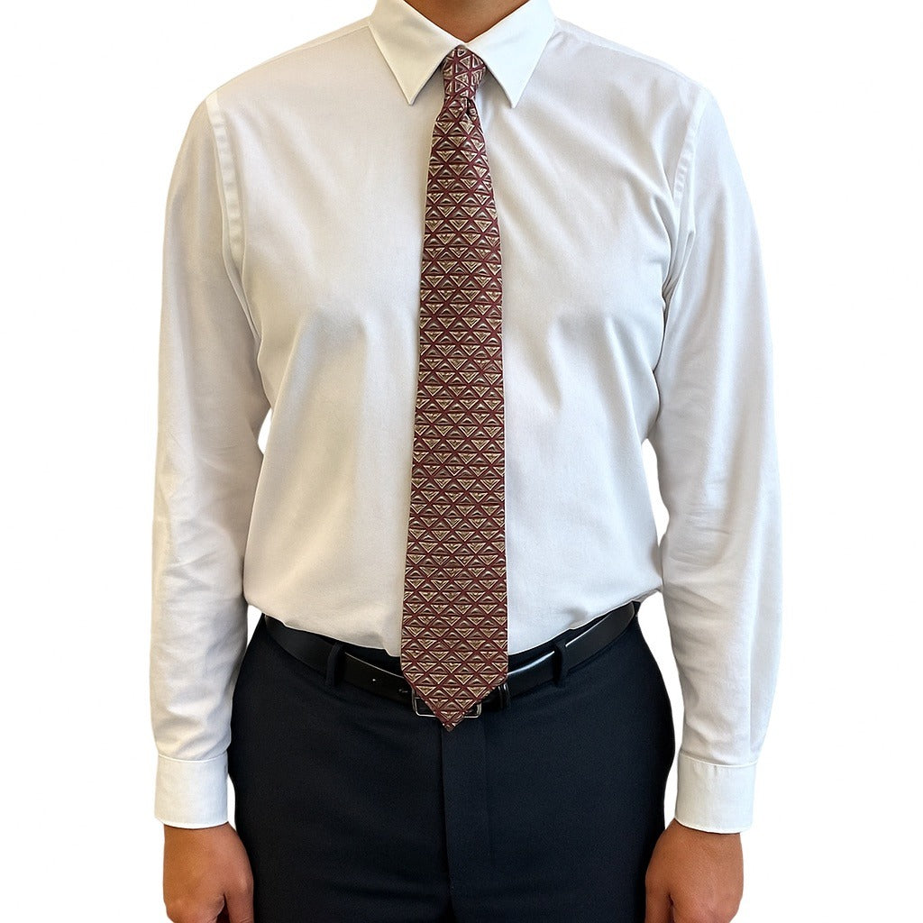 Peter Thomas by Superba 100% Italian Silk Necktie – Burgundy Triangle Geometric Pattern – Made in USA