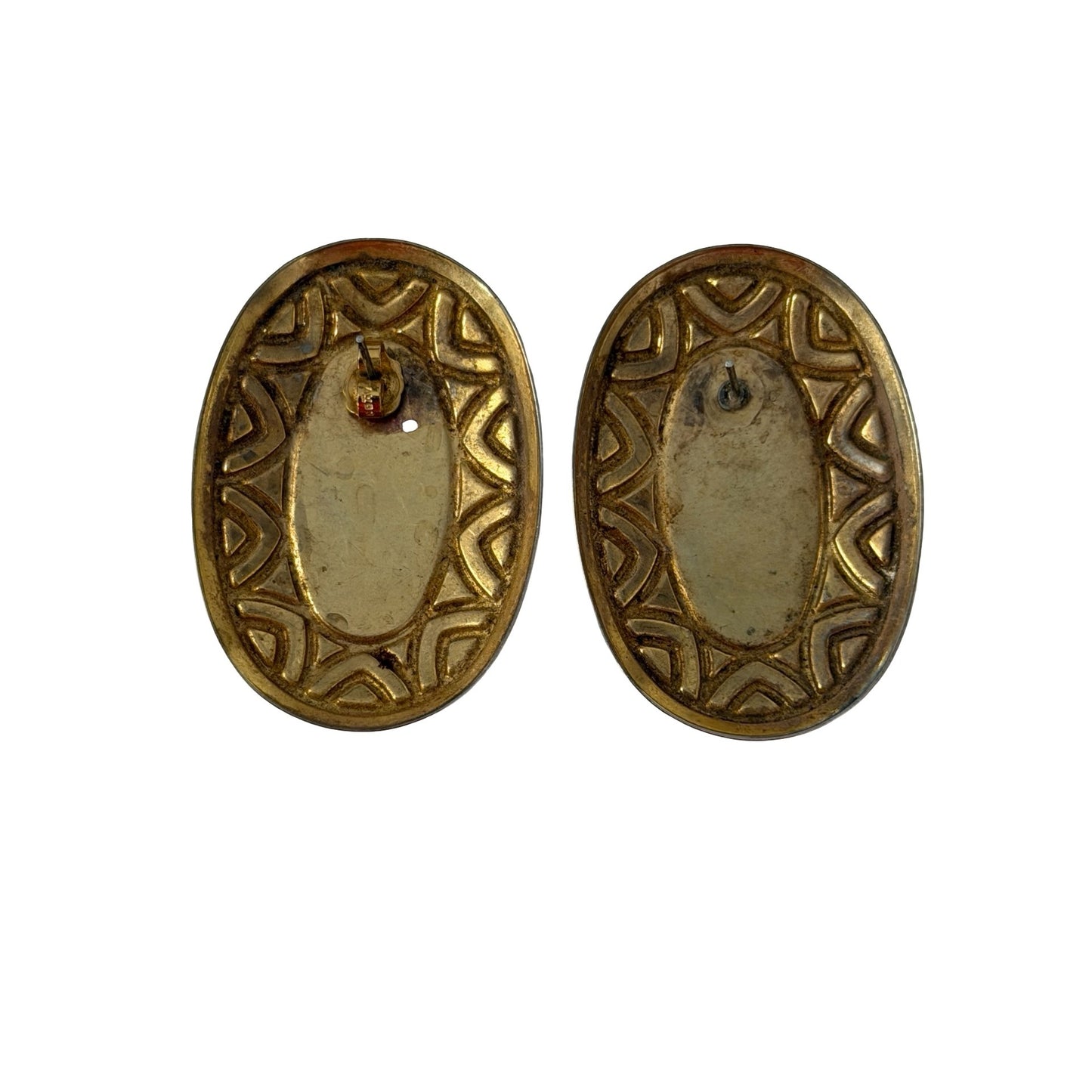 Vintage Blue Enamel Oval Earrings Gold Tone Statement Earrings Retro Geometric Jewelry