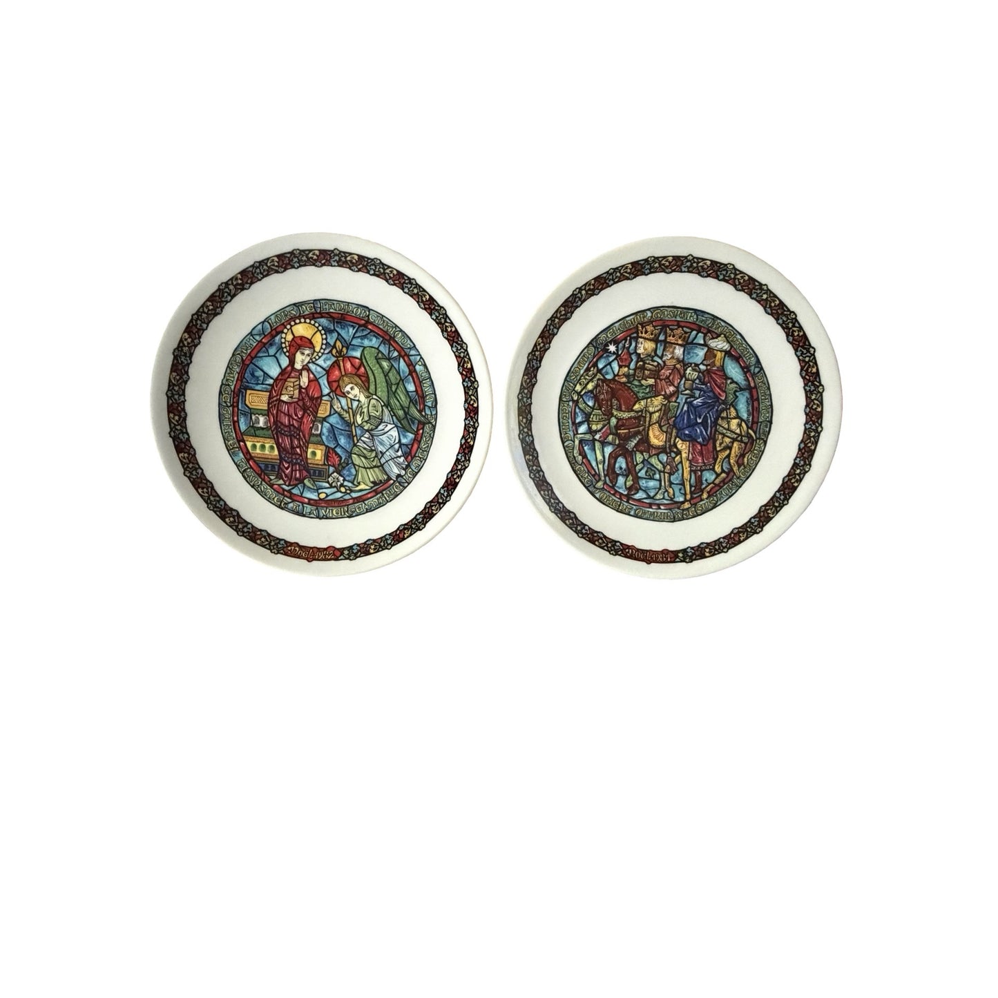 Pair D'Arceau Limoges Noel Vitrail Christmas Collector Plates Annunciation & Three Wise Men