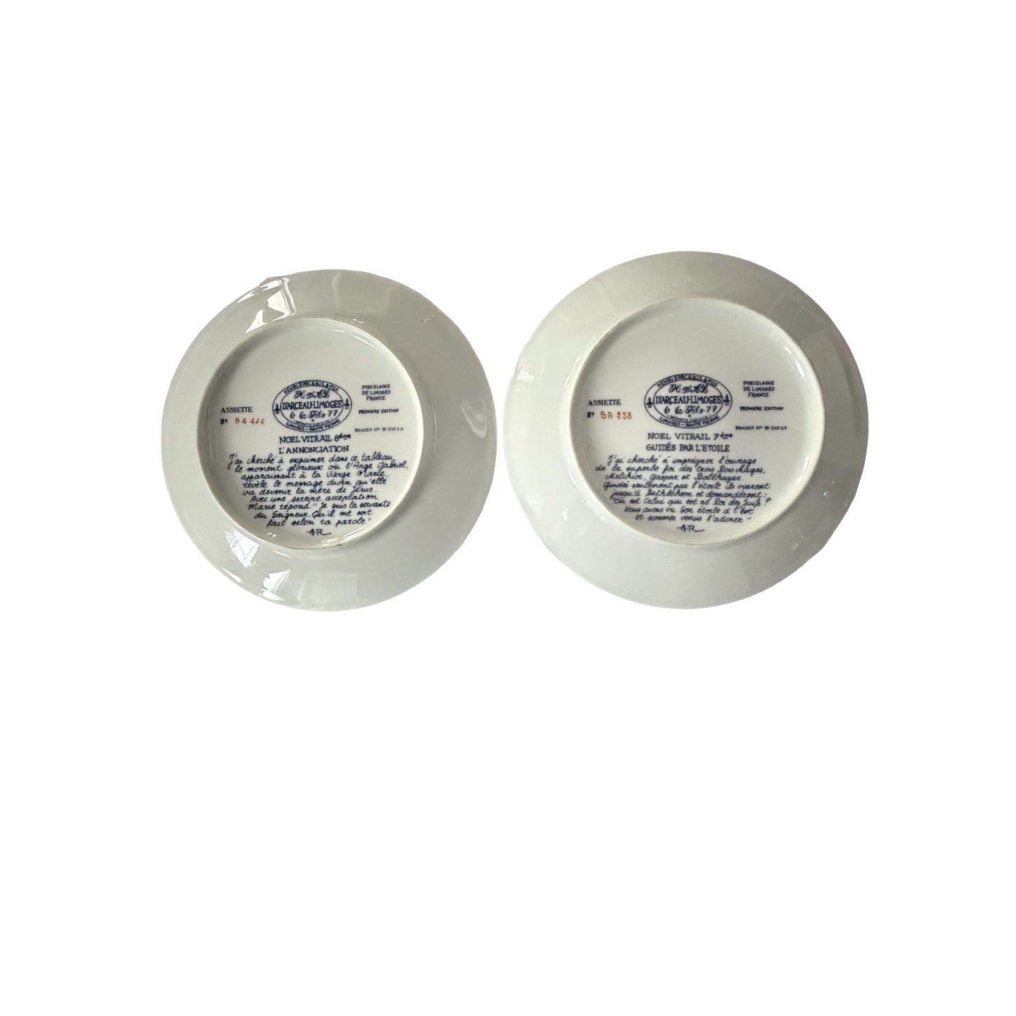 Pair D'Arceau Limoges Noel Vitrail Christmas Collector Plates Annunciation & Three Wise Men