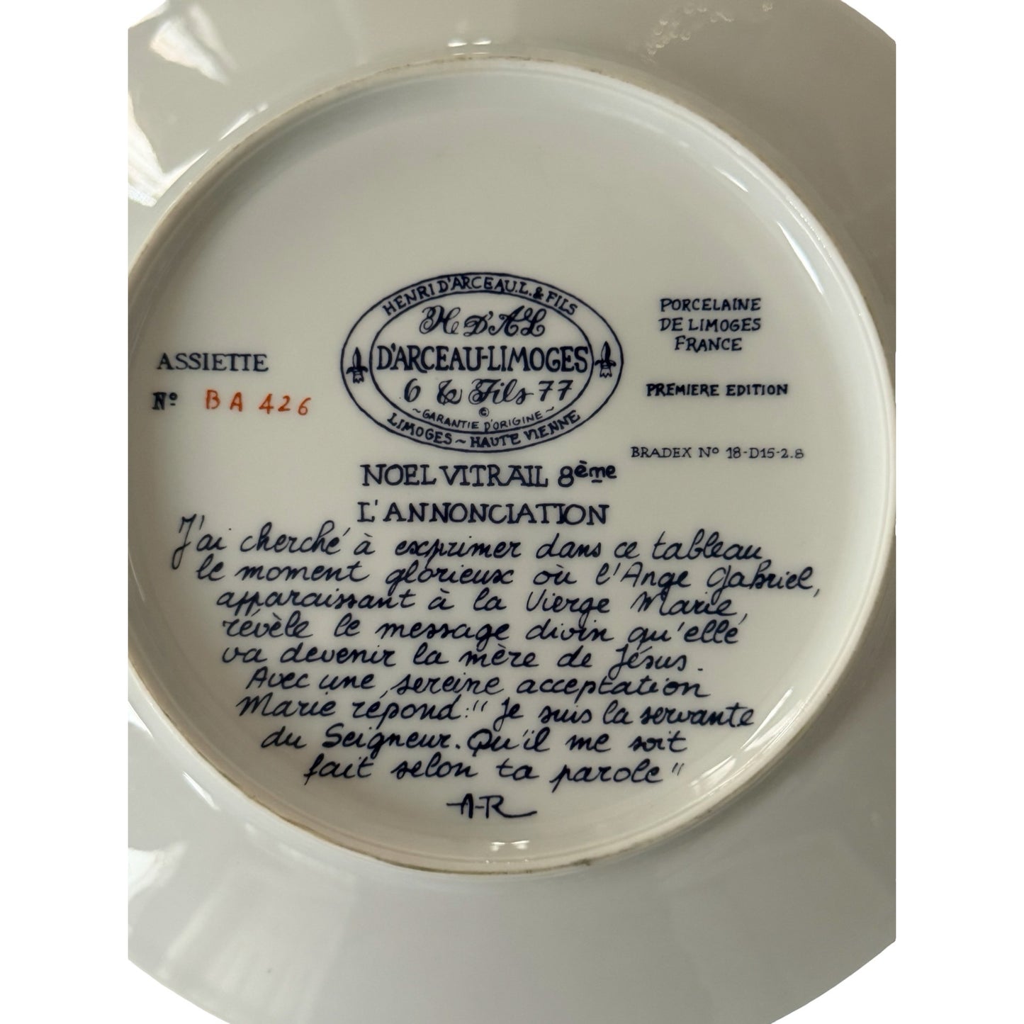 Pair D'Arceau Limoges Noel Vitrail Christmas Collector Plates Annunciation & Three Wise Men