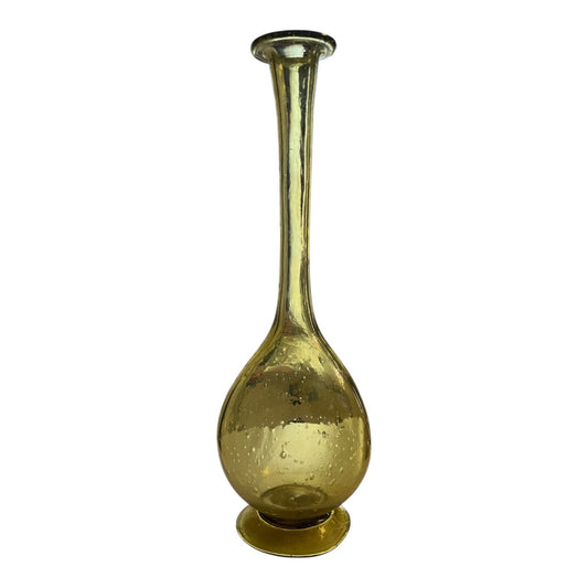 Vintage Amber Glass Vase with Character – 15.5" Hand Blown Mid Century Display Piece