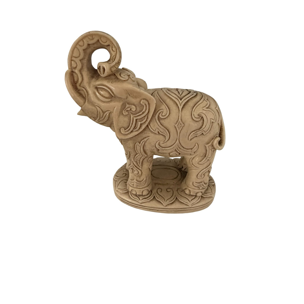 Vintage Ornate Elephant Figurine Raised Trunk Carved Look 4 Inch