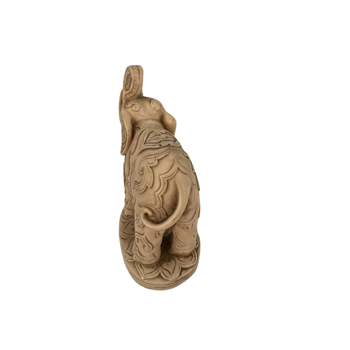 Vintage Ornate Elephant Figurine Raised Trunk Carved Look 4 Inch