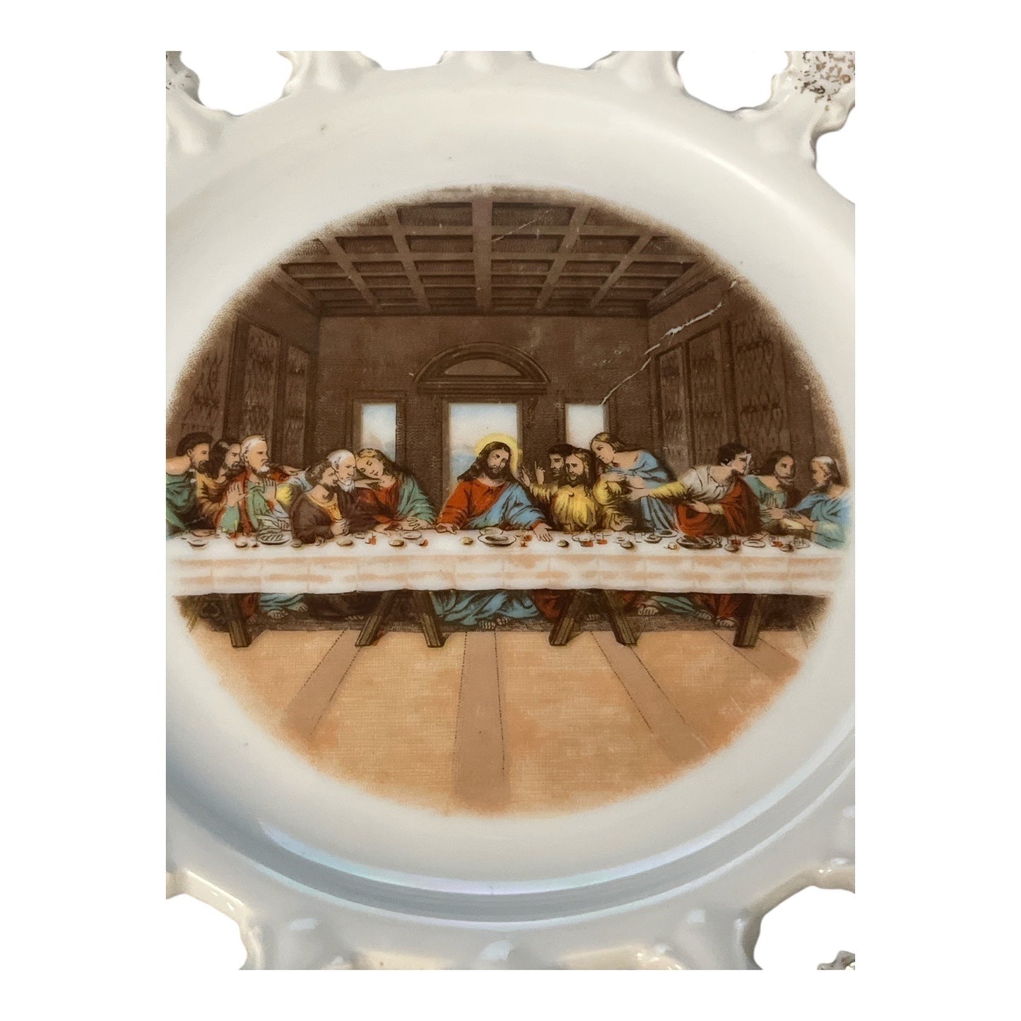 Vintage Porcelain Plate – The Last Supper – Reticulated Lace Edge – 8” Decorative Wall Hanging